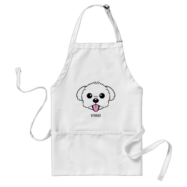 Cute White Bichon Frise Hund Sticking Tunga Out Förkläde (Framsidan)