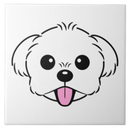 Cute White Bichon Frise Hund Sticking Tunga Out Kakelplatta