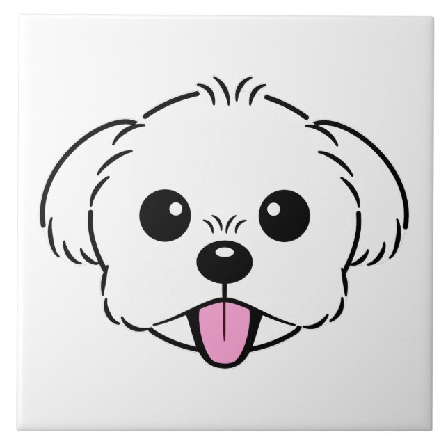 Cute White Bichon Frise Hund Sticking Tunga Out Kakelplatta (Framsidan)