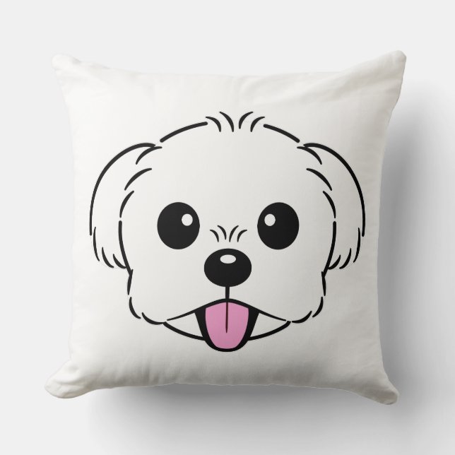 Cute White Bichon Frise Hund Sticking Tunga Out Kudde (Framsida)