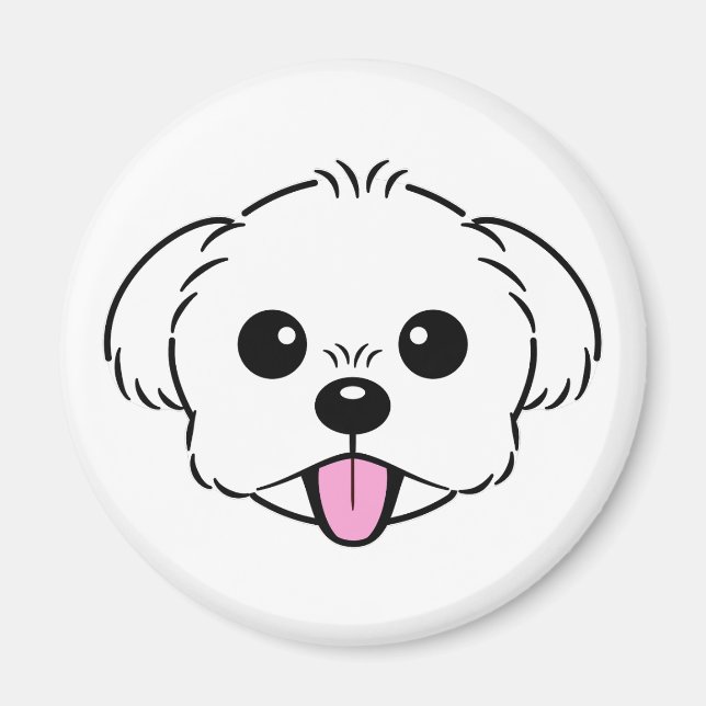 Cute White Bichon Frise Hund Sticking Tunga Out Magnet (Framsidan)