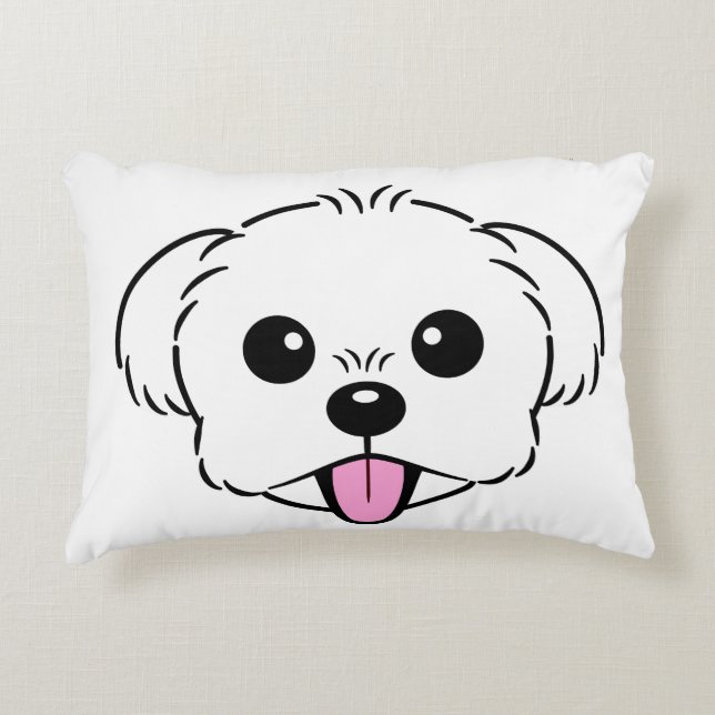 Cute White Bichon Frise Hund Sticking Tunga Out Prydnadskudde (Framsidan)