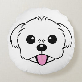 Cute White Bichon Frise Hund Sticking Tunga Out Rund Kudde