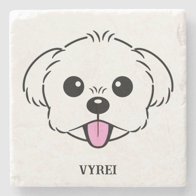 Cute White Bichon Frise Hund Sticking Tunga Out Stenunderlägg (Framsidan)