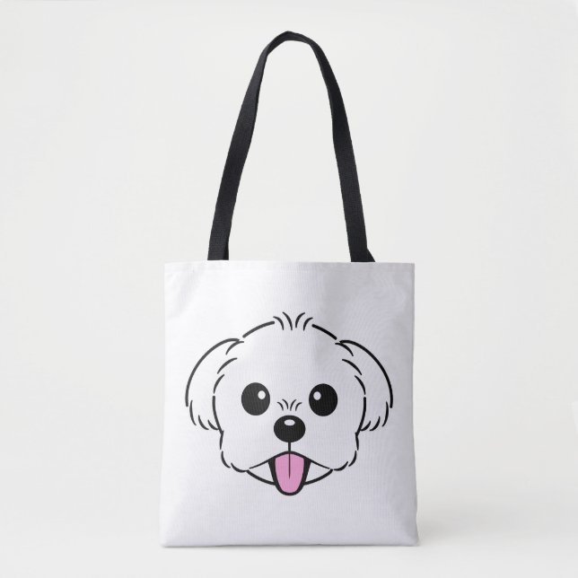 Cute White Bichon Frise Hund Sticking Tunga Out Tygkasse (Framsida)