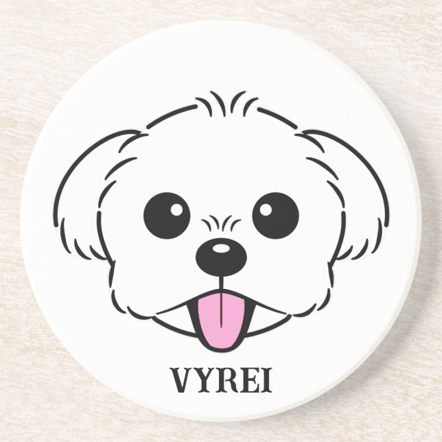 Cute White Bichon Frise Hund Sticking Tunga Out Underlägg (Framsidan)