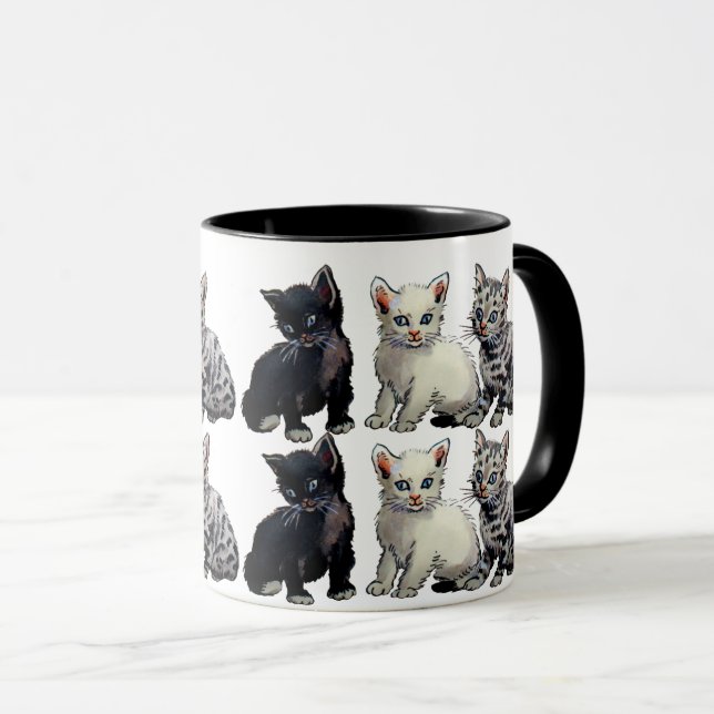 Cute White & Black Cat - Adsible Kitten Design Mugg (Framsida höger)
