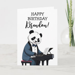 Cute White & Black Panda Piano Birthday Kort