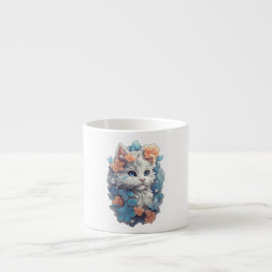 Cute White Blommigt Kattunge Espressomugg