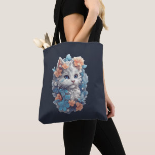 Cute White Blommigt Kattunge Tygkasse