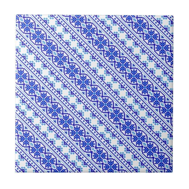 Cute white blue dekorative ukrainsk rand kakelplatta (Framsidan)