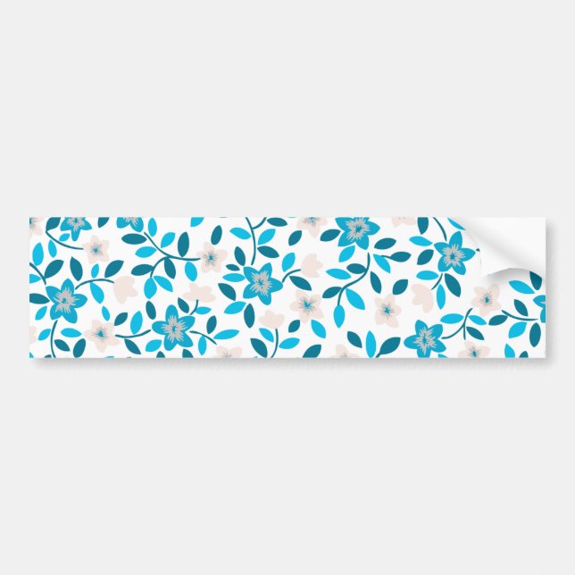 Cute white blue seamless vår blommor mönster bildekal (Framsidan)