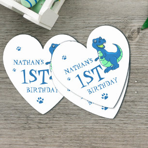 Cute White Blue Tass Dinosaur Thned Födelsedagsfes Underlägg Papper