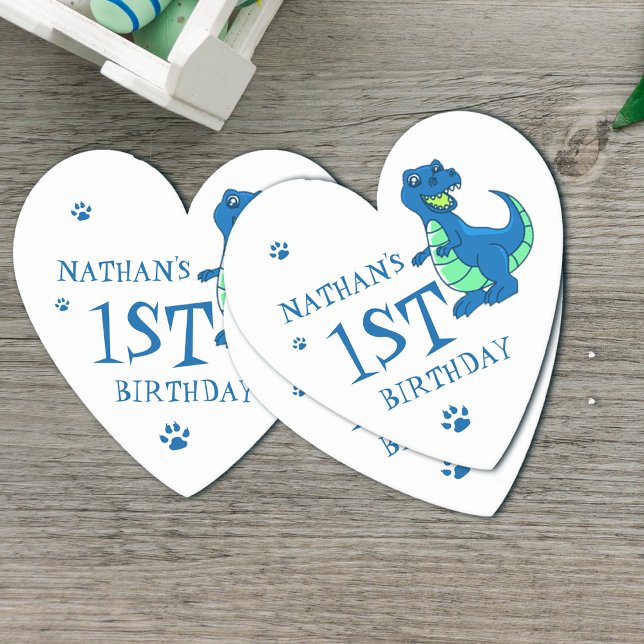 Cute White Blue Tass Dinosaur Thned Födelsedagsfes Underlägg Papper (Cute White Blue Paw Dinosaur Themed Birthday Party Paper Coaster)