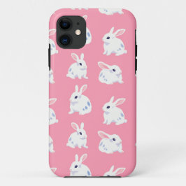 Cute White Bunnies on Rosa - Adworthy Mönster