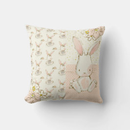 Cute White Bunny Blommigt Nursery Kudde