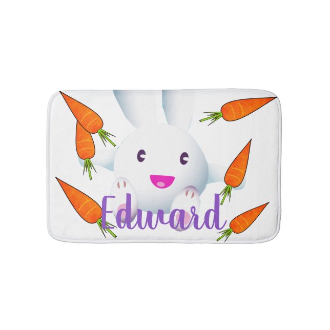 Cute White Bunny & Carrots Badrumsmatta (Framsidan)