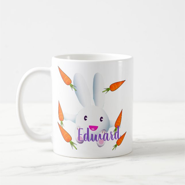 Cute White Bunny & Carrots Kaffemugg (Vänster)