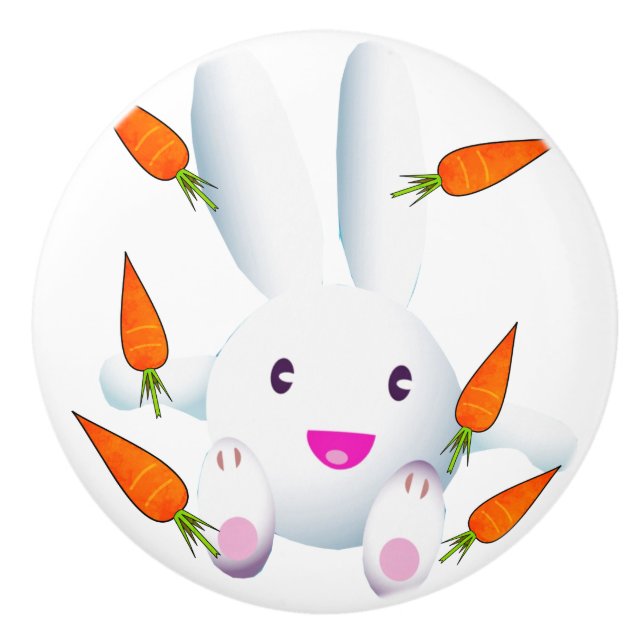 Cute White Bunny & Carrots Knopp (Framsidan)