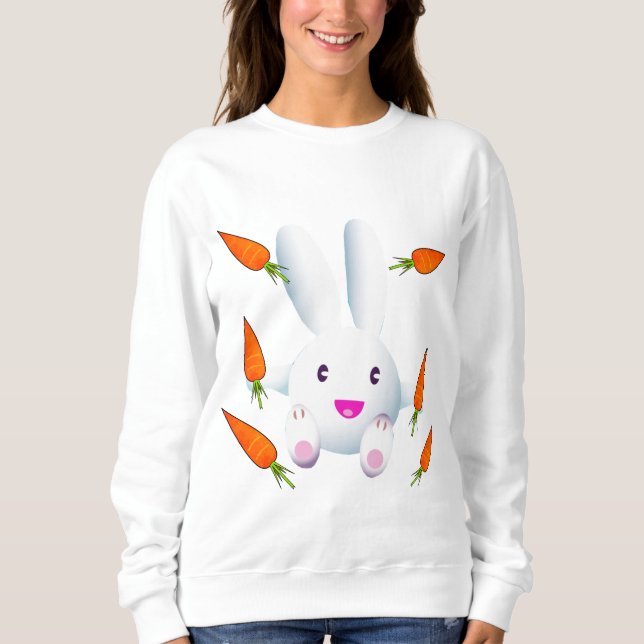 Cute White Bunny & Carrots T Shirt (Framsida)