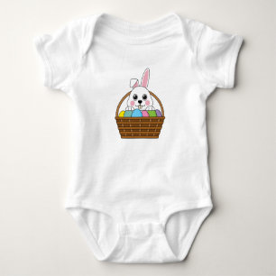 Cute White Bunny Colorful Påskägg Hunt Basket T Shirt