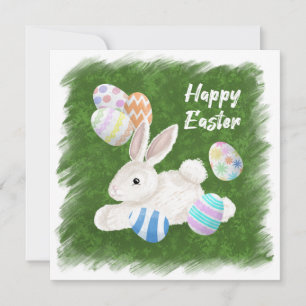 Cute White Bunny Färgade ägg GLAD PÅSK Julkort