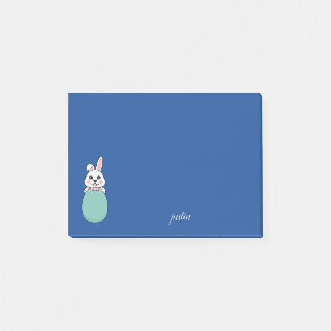 Cute White Bunny Holding Påskägg | Anpassa Post-it Block (Framsida)