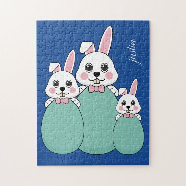 Cute White Bunny Holding Påskägg | Anpassa Pussel (Vertikal)