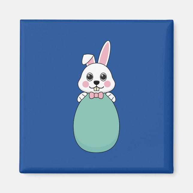Cute White Bunny Holding Påskägg Magnet (Framsidan)