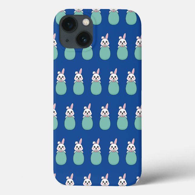 Cute White Bunny Holding Påskägg Mönster (Baksida)