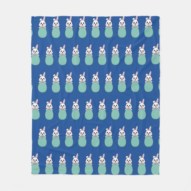 Cute White Bunny Holding Påskägg Mönster Fleecefilt (Framsidan)