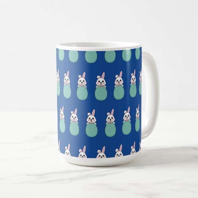 Cute White Bunny Holding Påskägg Mönster Kaffemugg (Framsida höger)
