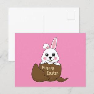 Cute White Bunny i Chocolate Egg Glad påsk Helg Vykort