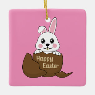 Cute White Bunny i Chocolate Egg Glad påsk Julgransprydnad Keramik