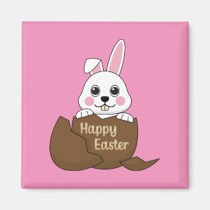 Cute White Bunny i Chocolate Egg Glad påsk Magnet