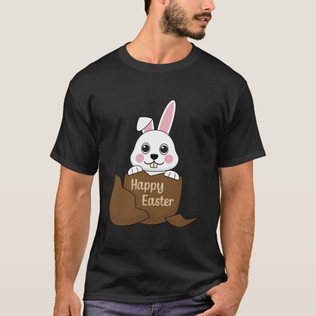 Cute White Bunny i Chocolate Egg Glad påsk T Shirt (Framsida)