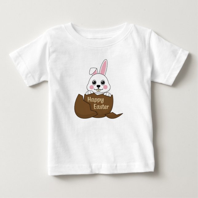 Cute White Bunny i Chocolate Egg Glad påsk T Shirt (Framsida)
