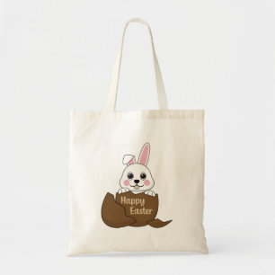 Cute White Bunny i Chocolate Egg Glad påsk Tygkasse