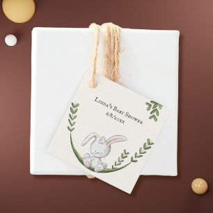 Cute White Bunny i Swing Gender Baby Shower Gåvor Etiketter
