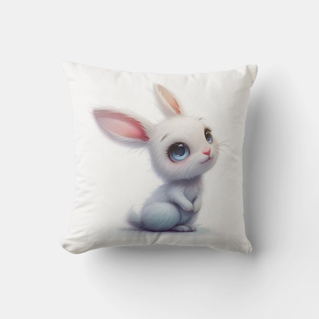 Cute White Bunny med Big Blue Ögon Kudde (Framsida)