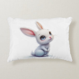 Cute White Bunny med Big Blue Ögon Prydnadskudde