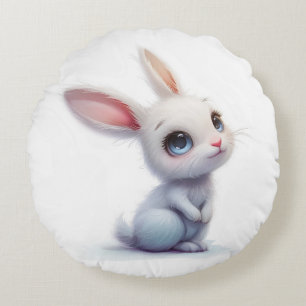 Cute White Bunny med Big Blue Ögon Rund Kudde