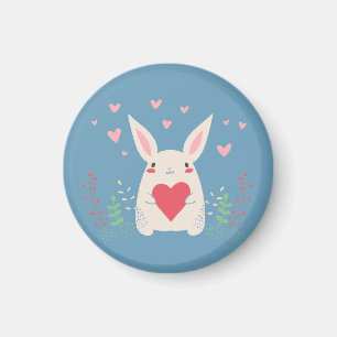 Cute White Bunny med hjärta Magnet