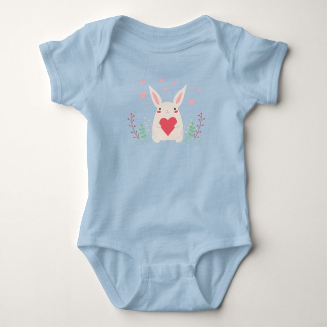 Cute White Bunny med hjärta T Shirt (Framsida)