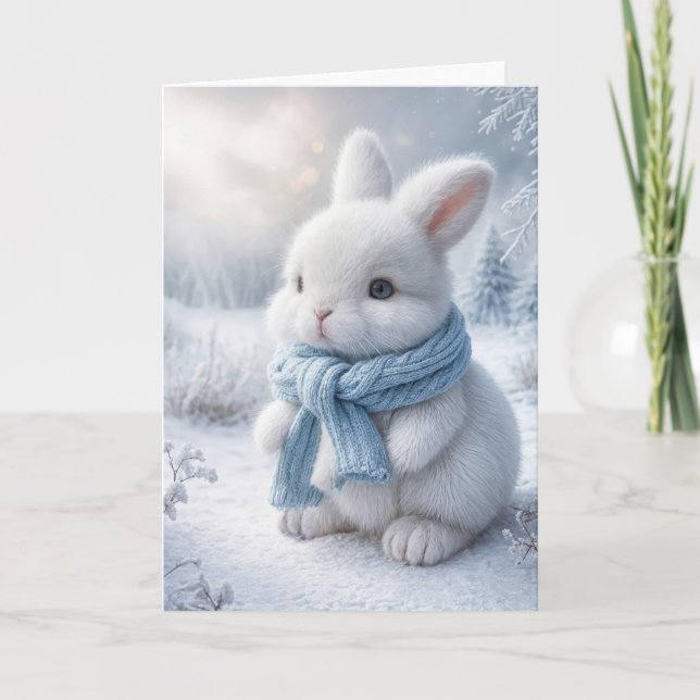Cute White Bunny med vinter Scarf Kort (Framsida)