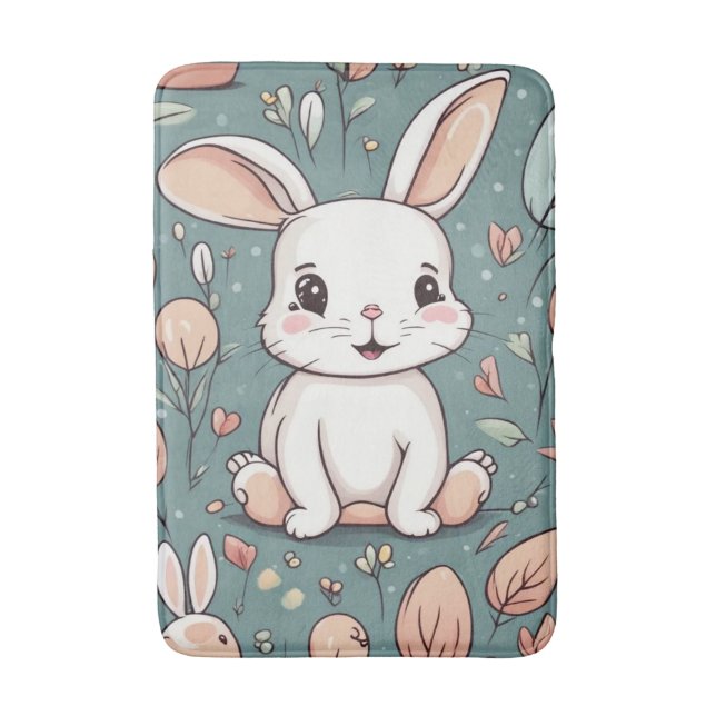 Cute white bunny mönster badrumsmatta (Framsidan (Vertikal))
