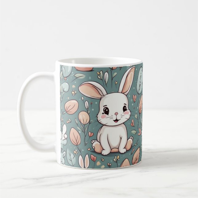 Cute white bunny mönster kaffemugg (Vänster)