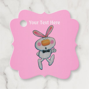 Cute White Bunny Orange Nose Thumbs Up Rosa Gåvor Etiketter