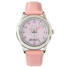 Cute white bunny på rosa armbandsur