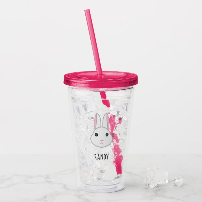 Cute white bunny på rosa take away mugg (Framsida Ice)